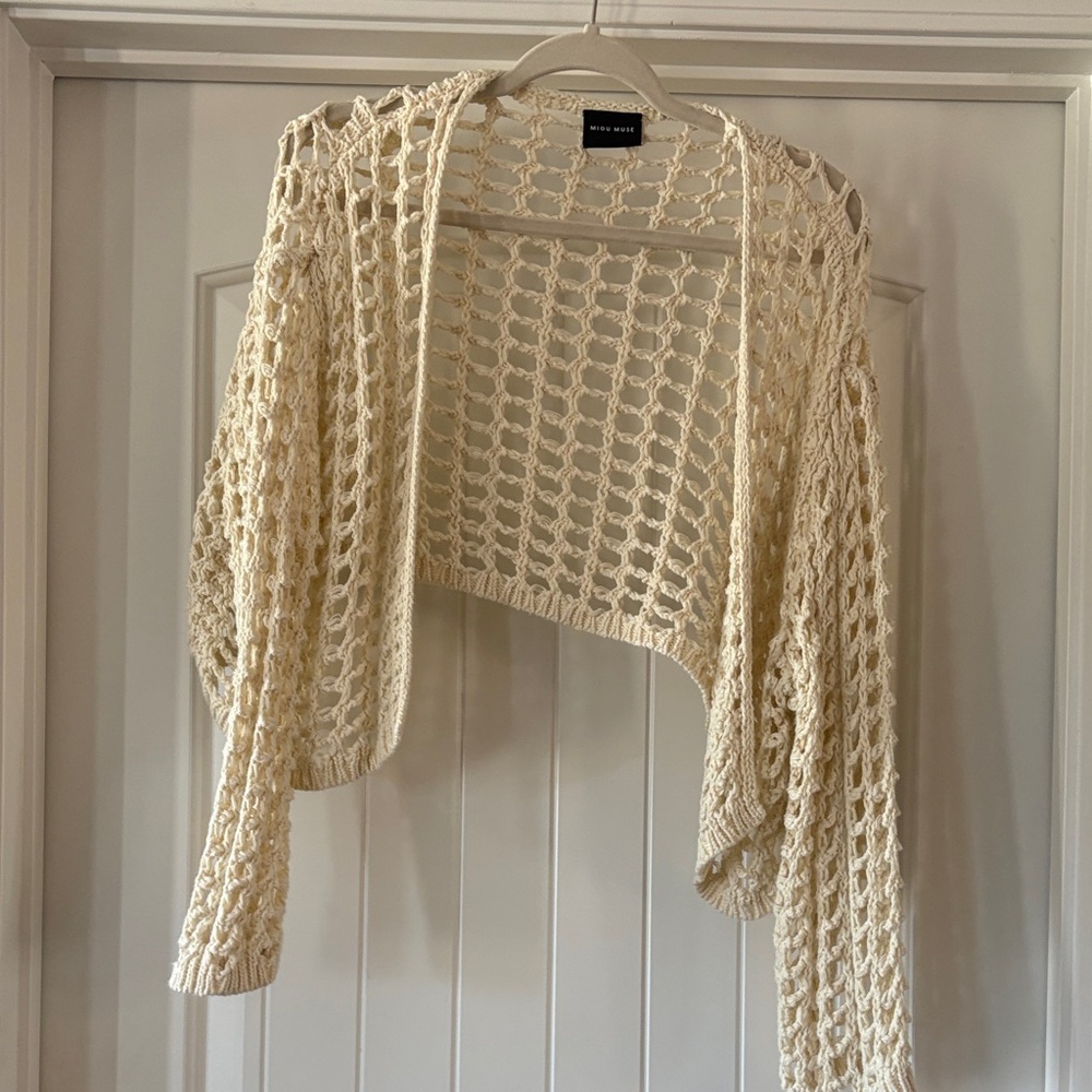 Cream Open Weave Shrug by Miou Muse